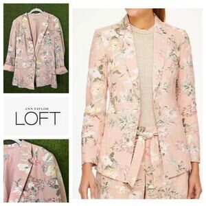 LOFT Outlet Pink Floral Linen Blend Blazer Tailored Jacket Workwear Size‎ 14